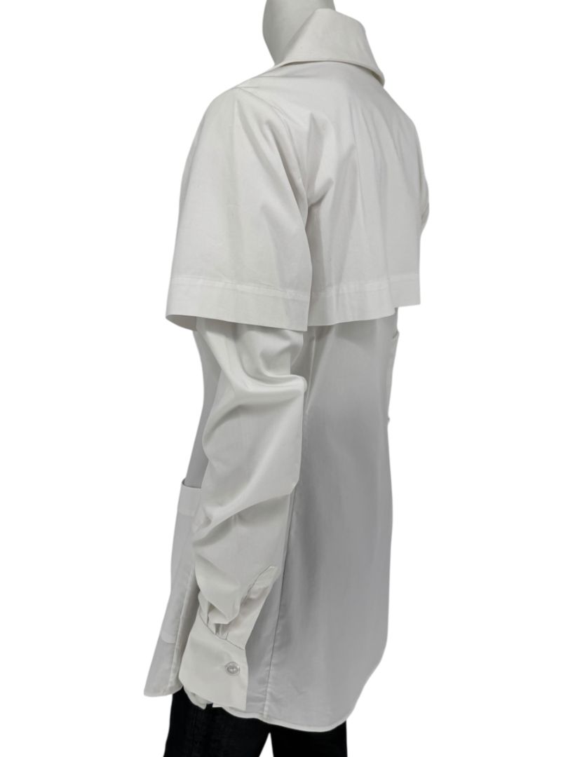 Pamella Roland White Button-Front Shirt with Cape Detail – Large