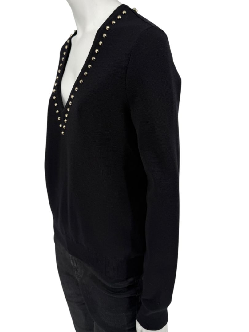 Givenchy Paris Black Wool Studded V-Neck Sweater – Size M