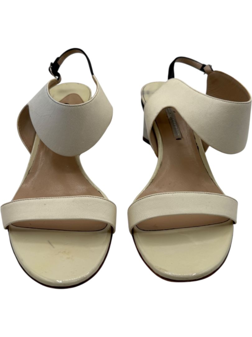 Nicholas Kirkwood Cream Leather Sandals with Silver Block Heel – Size 39.5