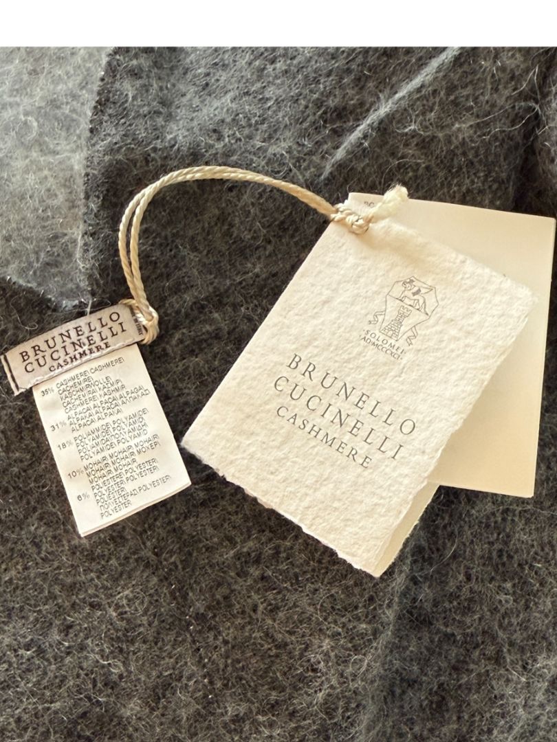 Brunello Cucinelli Grey Cashmere Alpaca Lurex Fringe Poncho – OS
