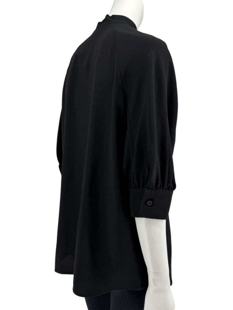 Prada Black Tie-Neck Blouse with Ruched Sleeves – Size 44