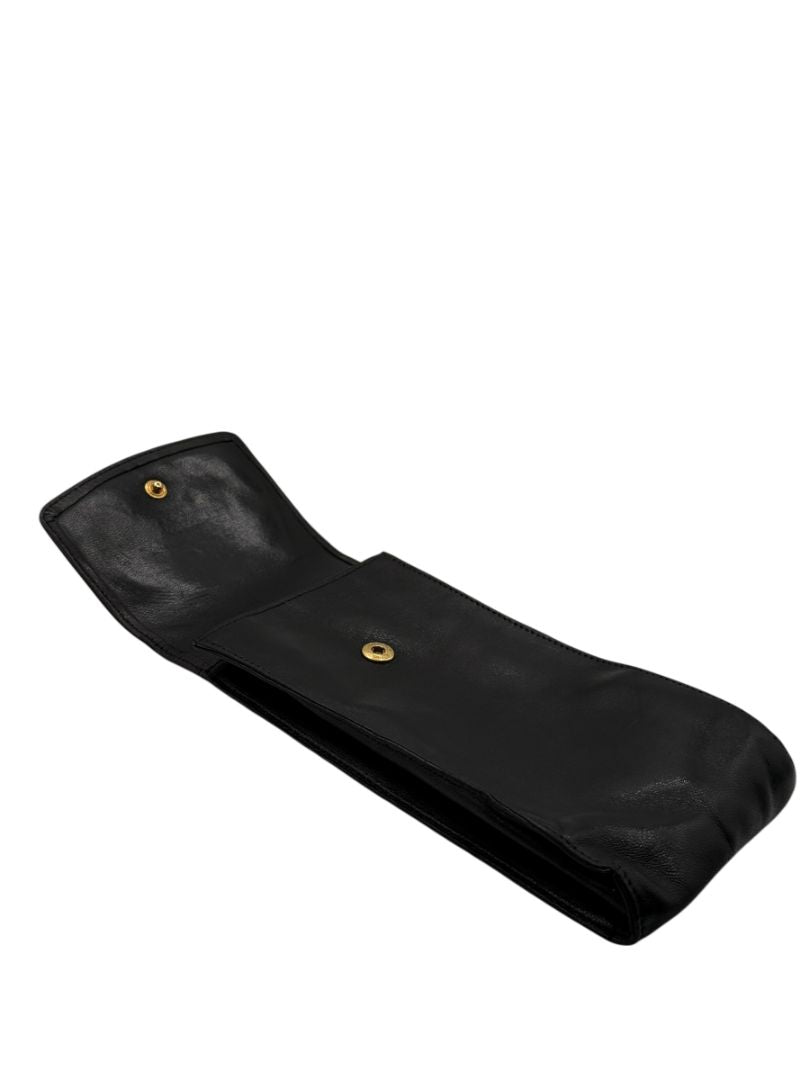 Chanel Black Lambskin Leather CC Logo Snap Pouch – One Size
