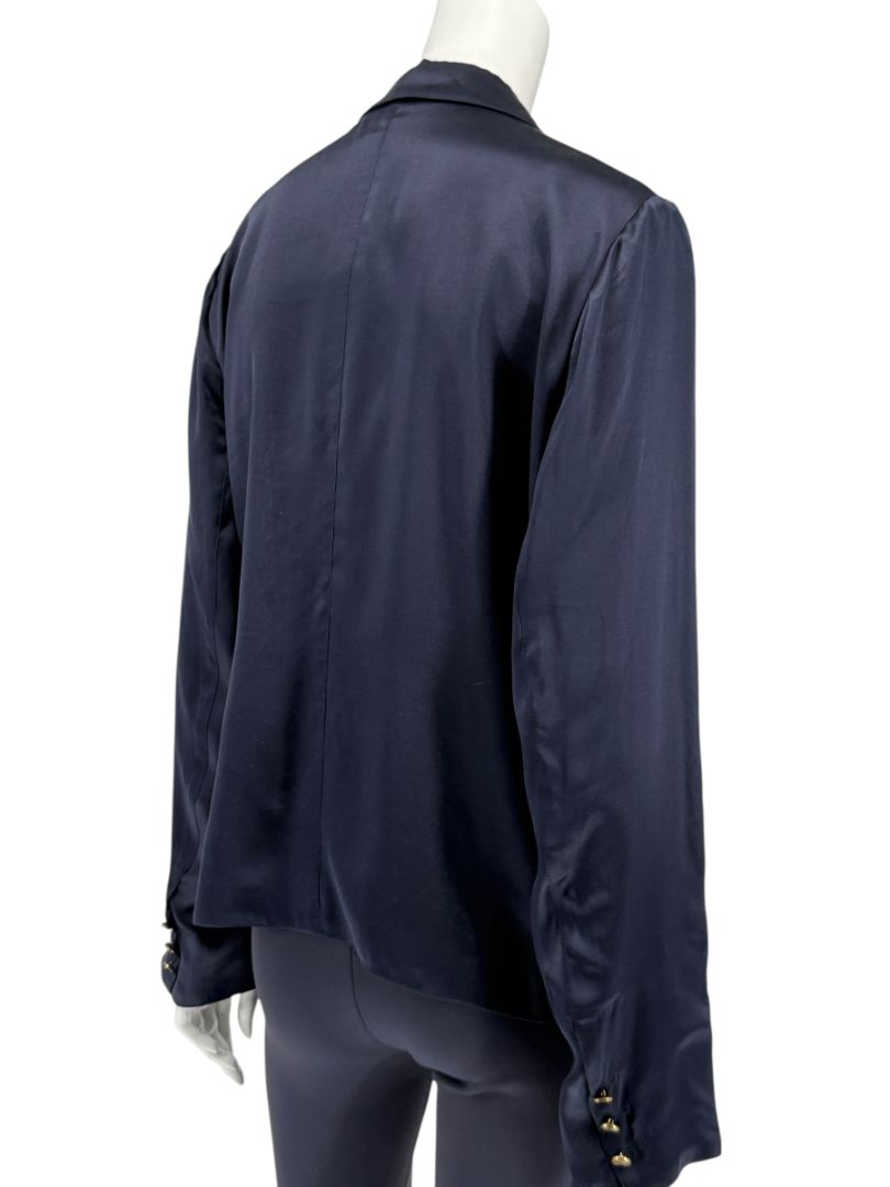 Lanvin Navy Silk Blazer with Gold Buttons – Size FR 42
