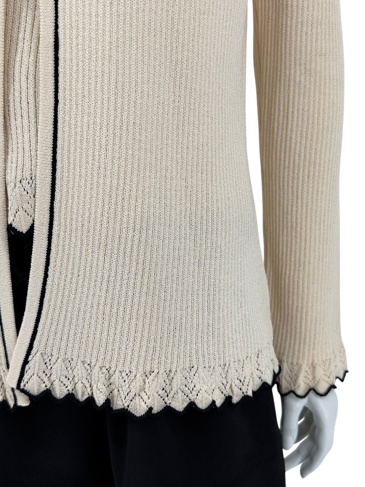 St. John Collection Cream Knit Twin Set with Black Trim – Size 6