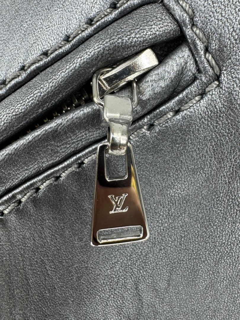 Louis Vuitton Metallic Grey Lambskin Moto Jacket – Size FR 40 (US 8)