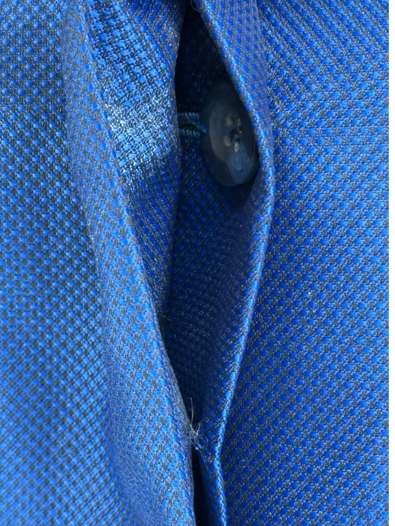 Pamella Roland Blue Textured Floral Embellished Coat – Large