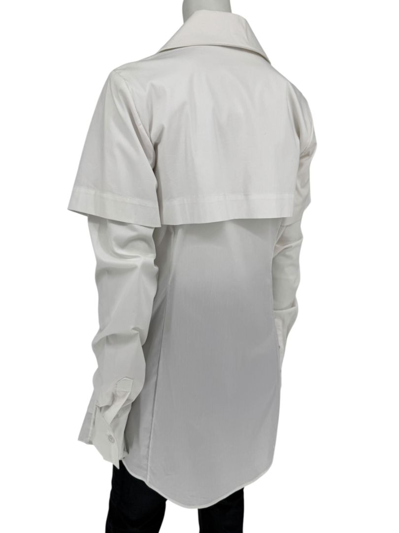 Pamella Roland White Button-Front Shirt with Cape Detail – Large