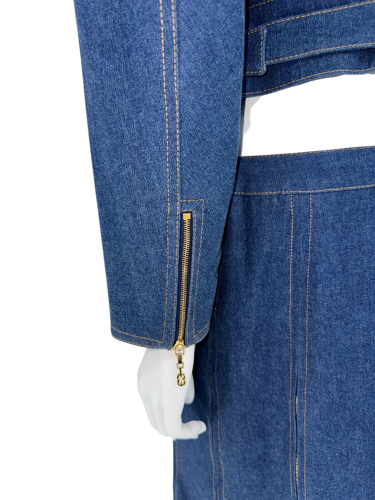 Escada Denim Two-Piece Skirt Set – Size 38 – Excellent Pre-Owned Condition
