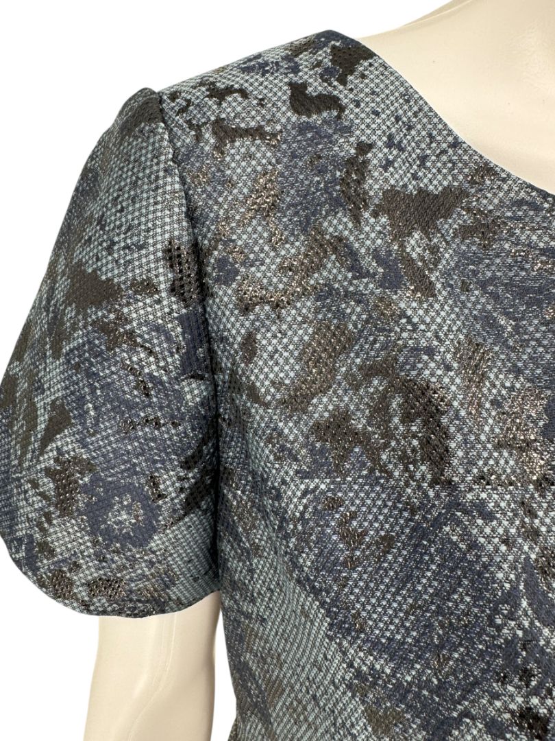 Pamella Roland Black/Blue Ombre 2 Piece Dress & Coat Set – Large