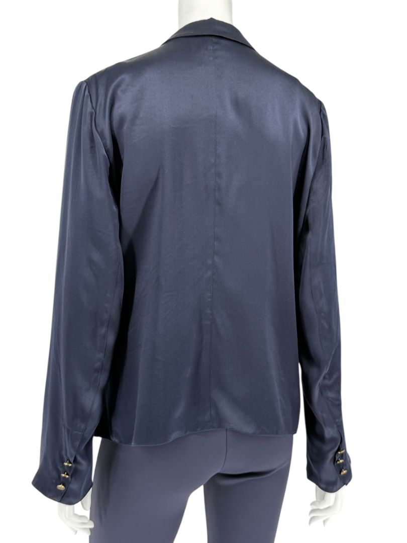 Lanvin Navy Silk Blazer with Gold Buttons – Size FR 42