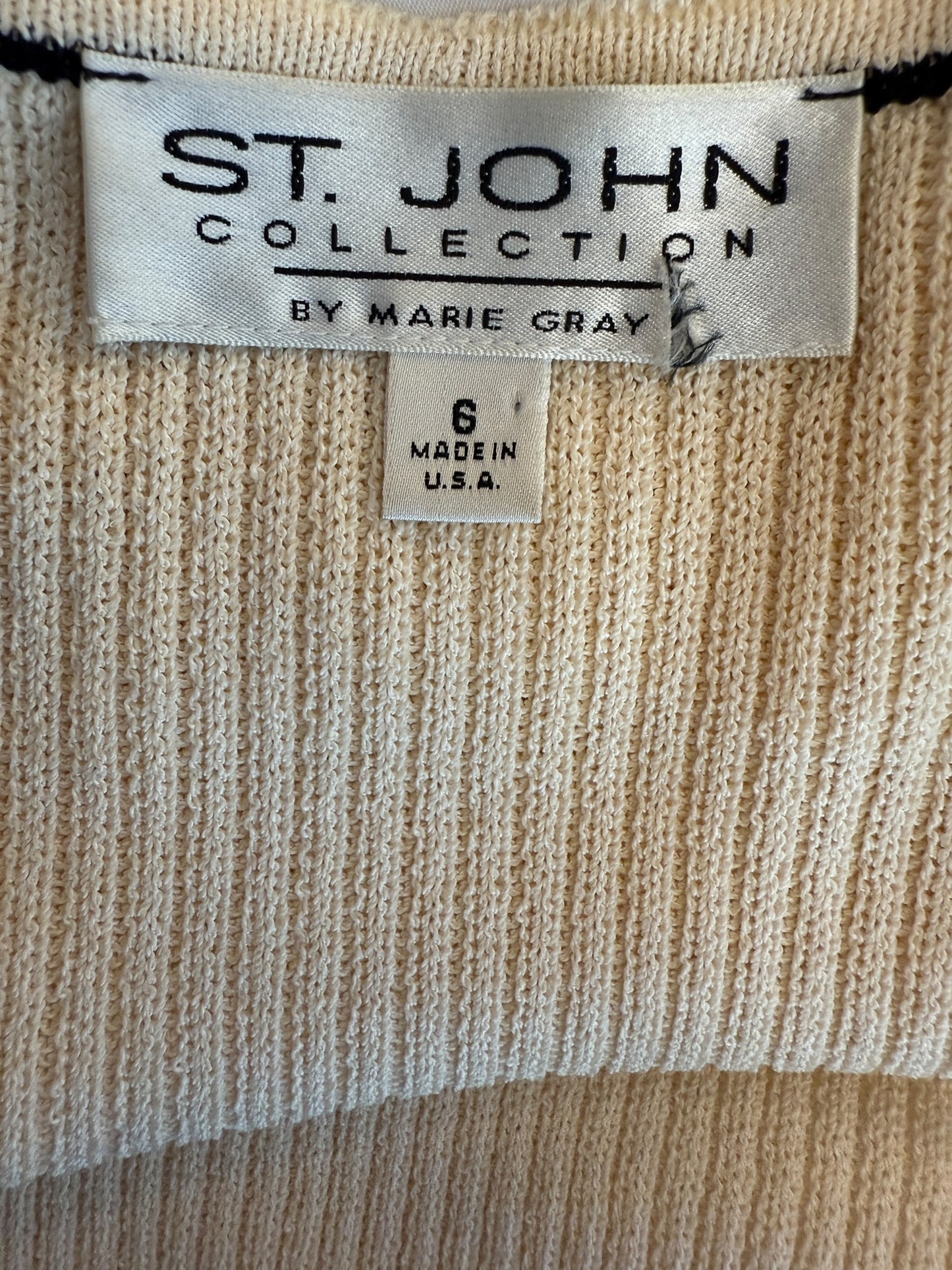 St. John Collection Cream Knit Twin Set with Black Trim – Size 6