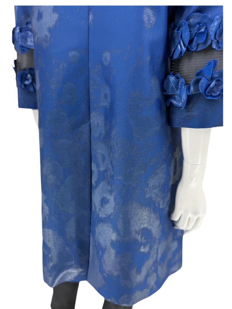 Pamella Roland Blue Textured Floral Embellished Coat – Large