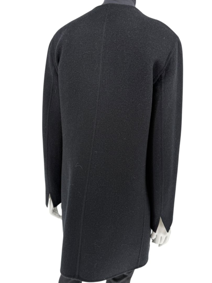 Pamella Roland Black Wool Blend Long Coat Minimalist Hidden Snap Closure - Large