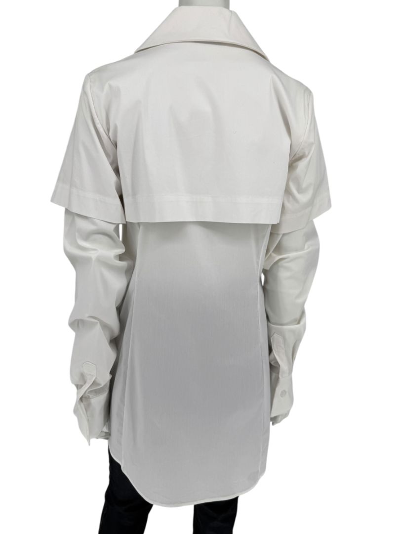 Pamella Roland White Button-Front Shirt with Cape Detail – Large