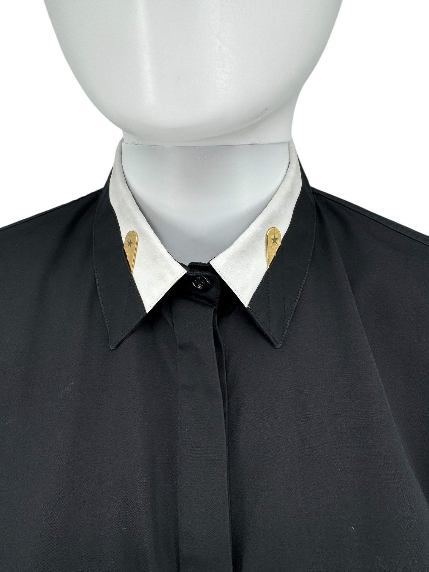 Givenchy Black Cotton Shirt with White Collar and Gold Collar Stays – Size FR 40