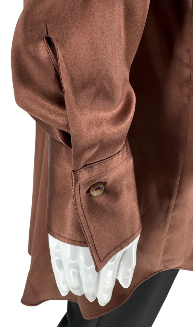 Brunello Cucinelli Silk Epaulet Blouse in Mahogany – Size XS