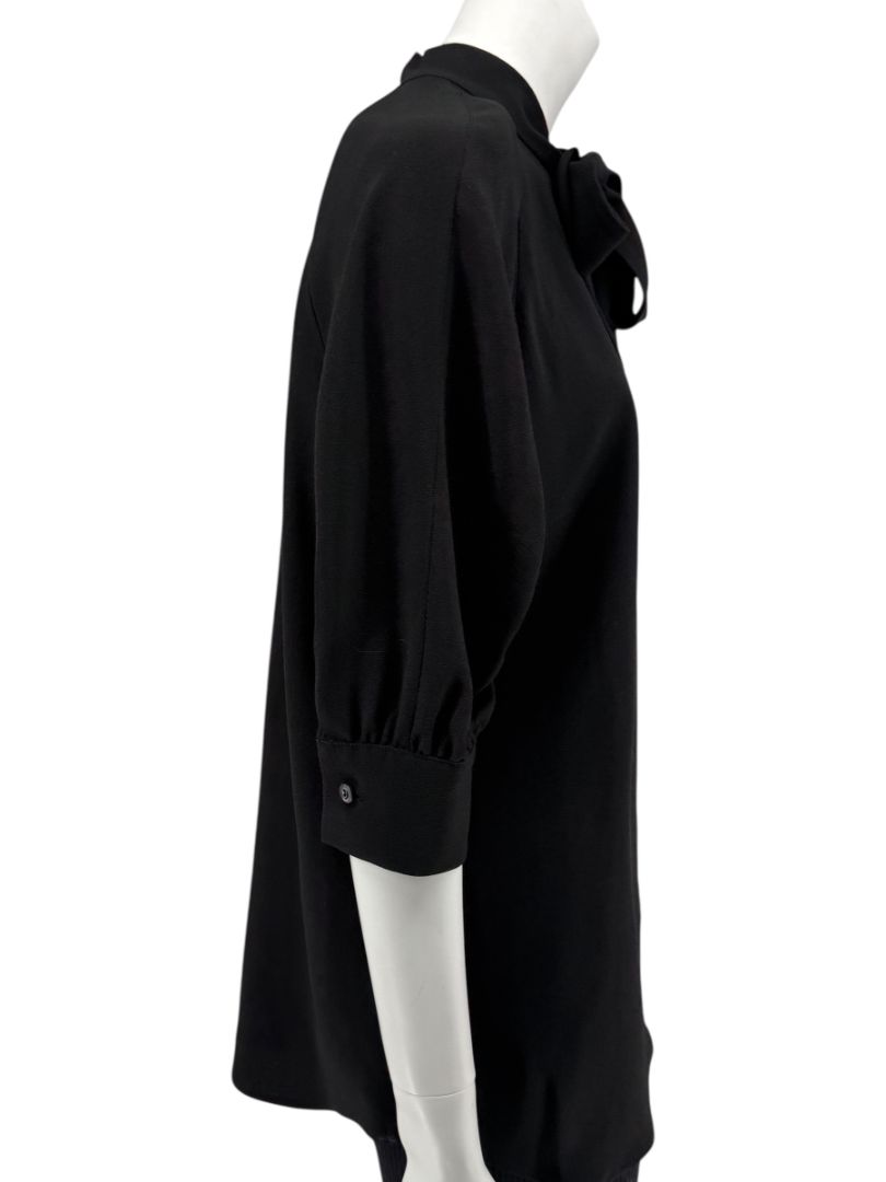 Prada Black Tie-Neck Blouse with Ruched Sleeves – Size 44