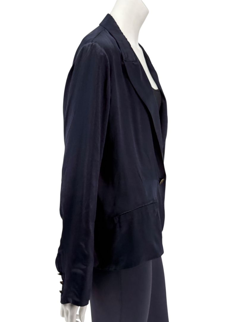 Lanvin Navy Silk Blazer with Gold Buttons – Size FR 42