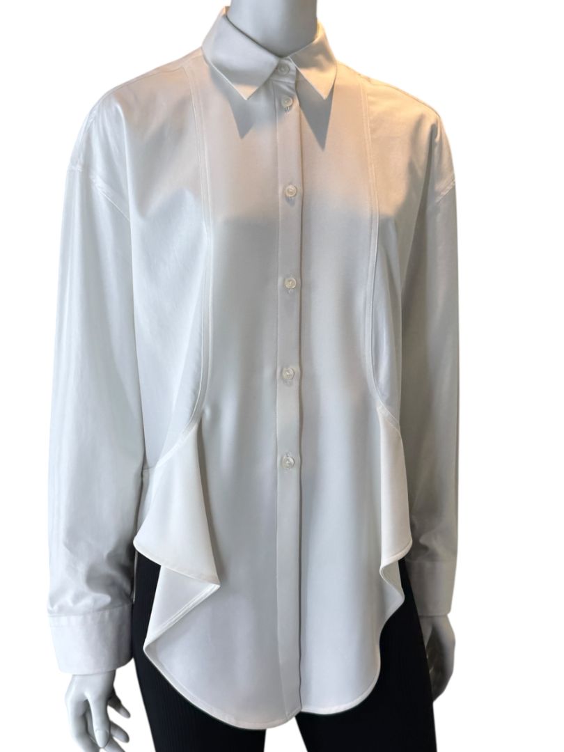 Balenciaga White Asymmetric Ruffle-Hem Shirt – Size IT 40 (US 6/8)
