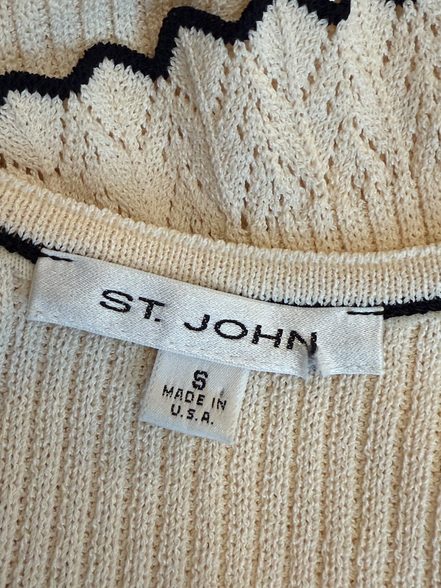 St. John Collection Cream Knit Twin Set with Black Trim – Size 6