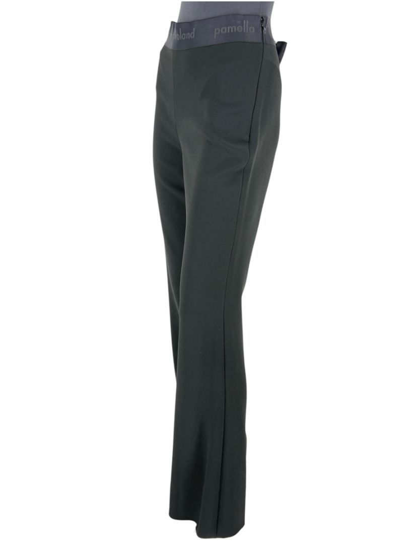 Pamella Roland Black Flared Trousers with Logo Waistband – Large