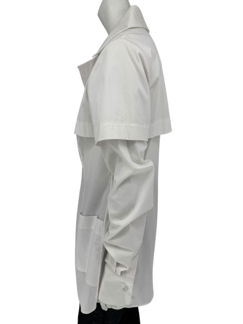 Pamella Roland White Button-Front Shirt with Cape Detail – Large