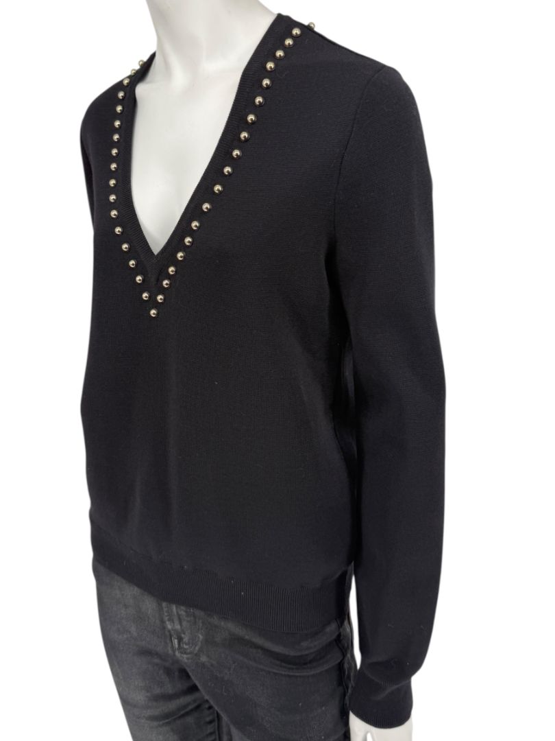 Givenchy Paris Black Wool Studded V-Neck Sweater – Size M