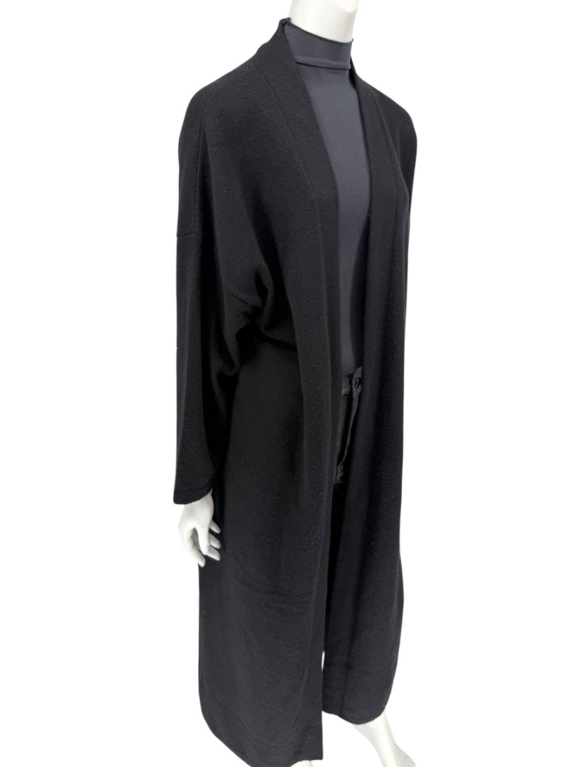 Zoran Black 100% Cashmere Long Open Cardigan Coat – One Size (Fits Like M/L)