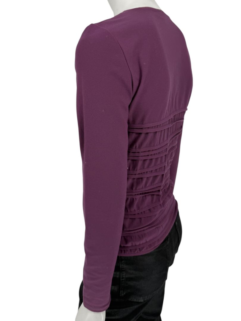 Wolford Plum Textured Pleated Long-Sleeve Top – Large