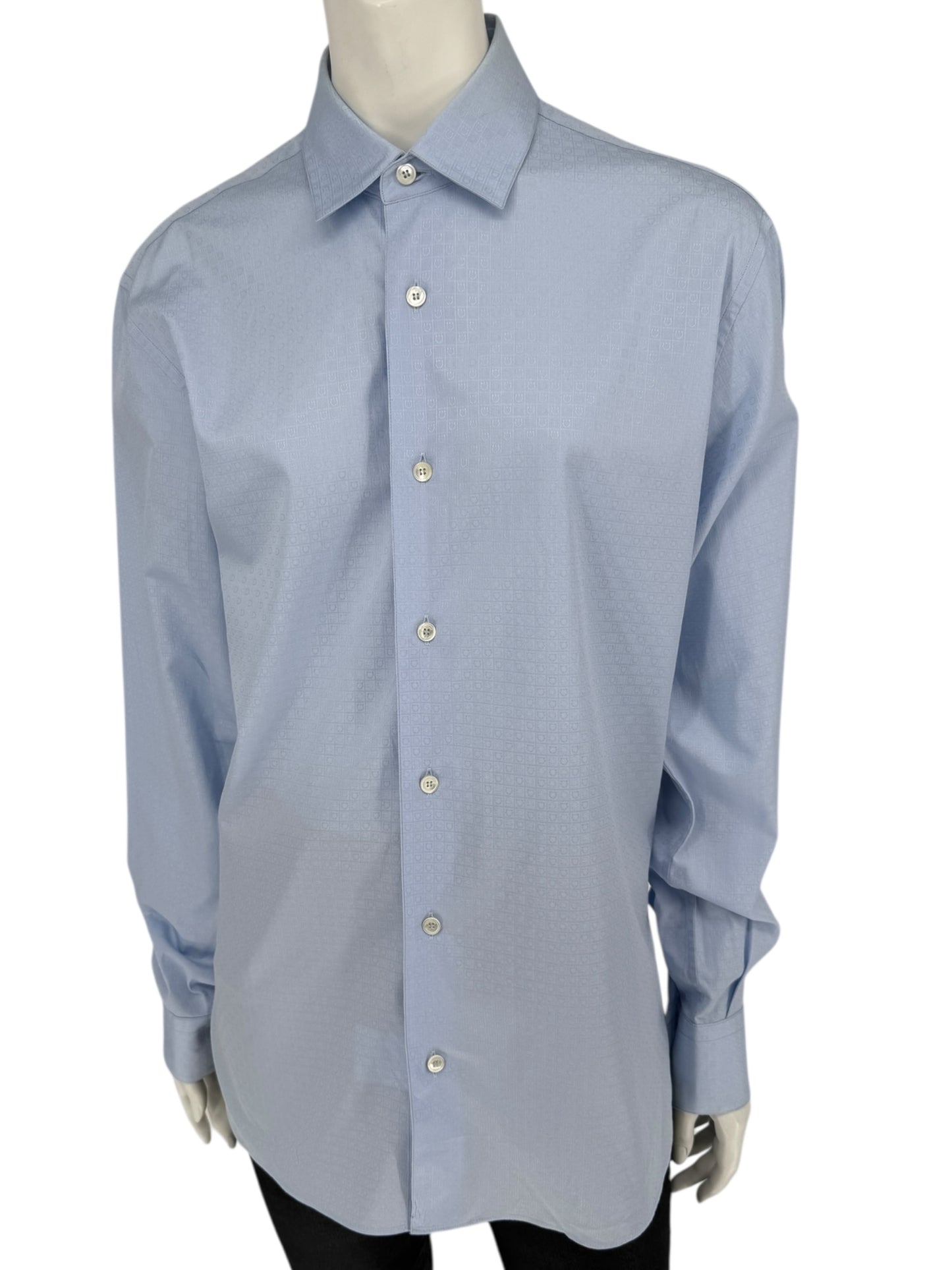 Salvatore Ferragamo Light Blue Patterned Dress Shirt – Size M (Men's)