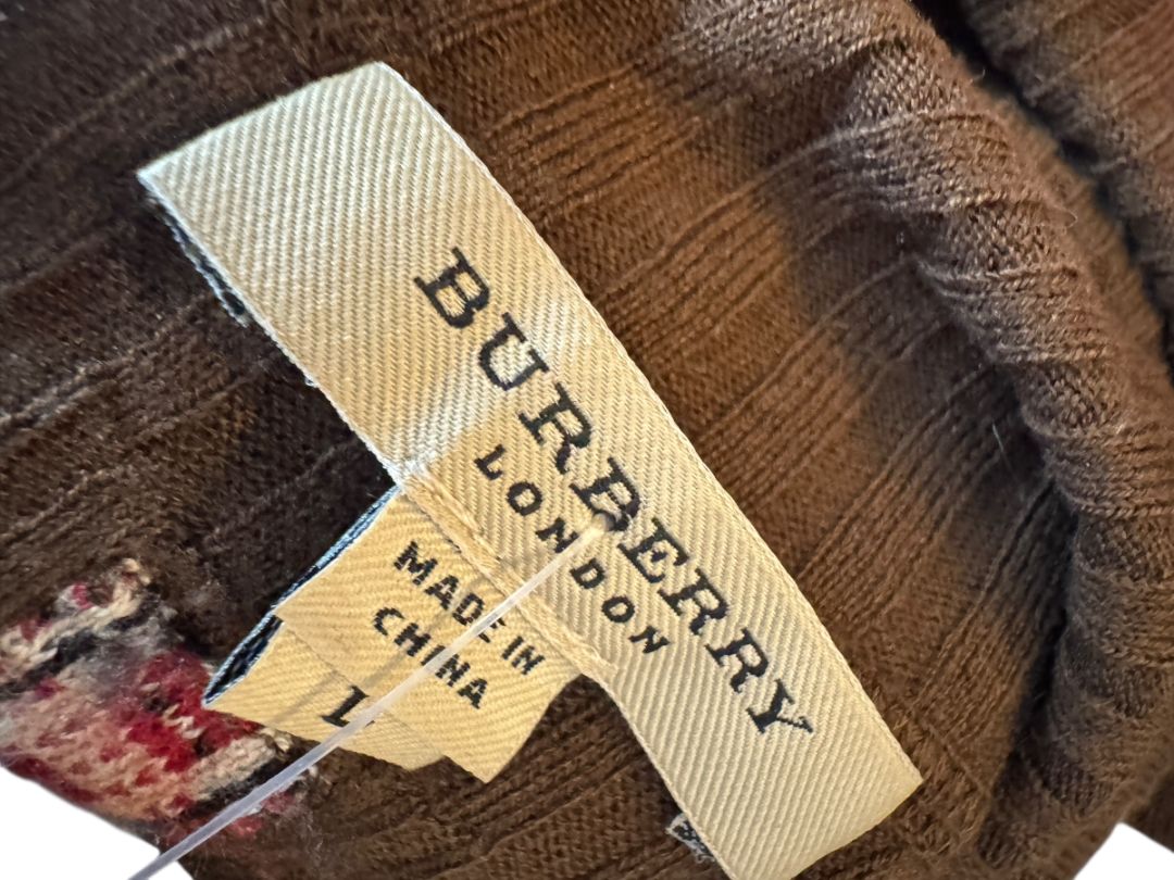 Burberry London Brown Ribbed Silk-Wool-Cashmere Turtleneck Sweater – Size L