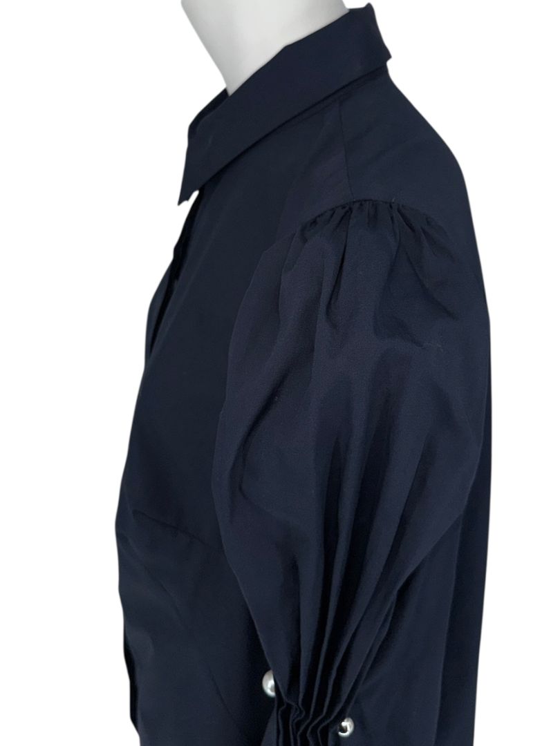 Lela Rose Navy Cotton Blend Puff Sleeve Shirt Dress – Size 12