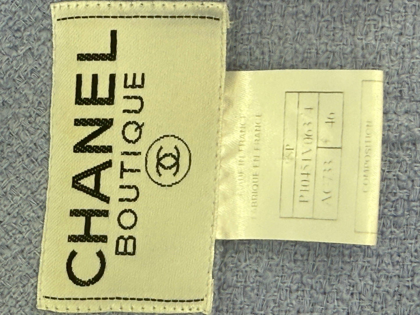 Fall 1998 Chanel Boutique Periwinkle Tweed Skirt Suit – Size FR 46