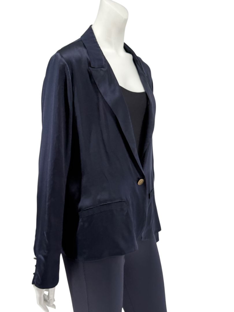 Lanvin Navy Silk Blazer with Gold Buttons – Size FR 42