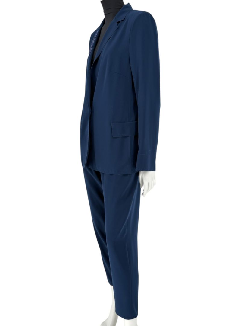 Akris Punto Navy Beaded Blazer & Pants Suit Set – Size US 10