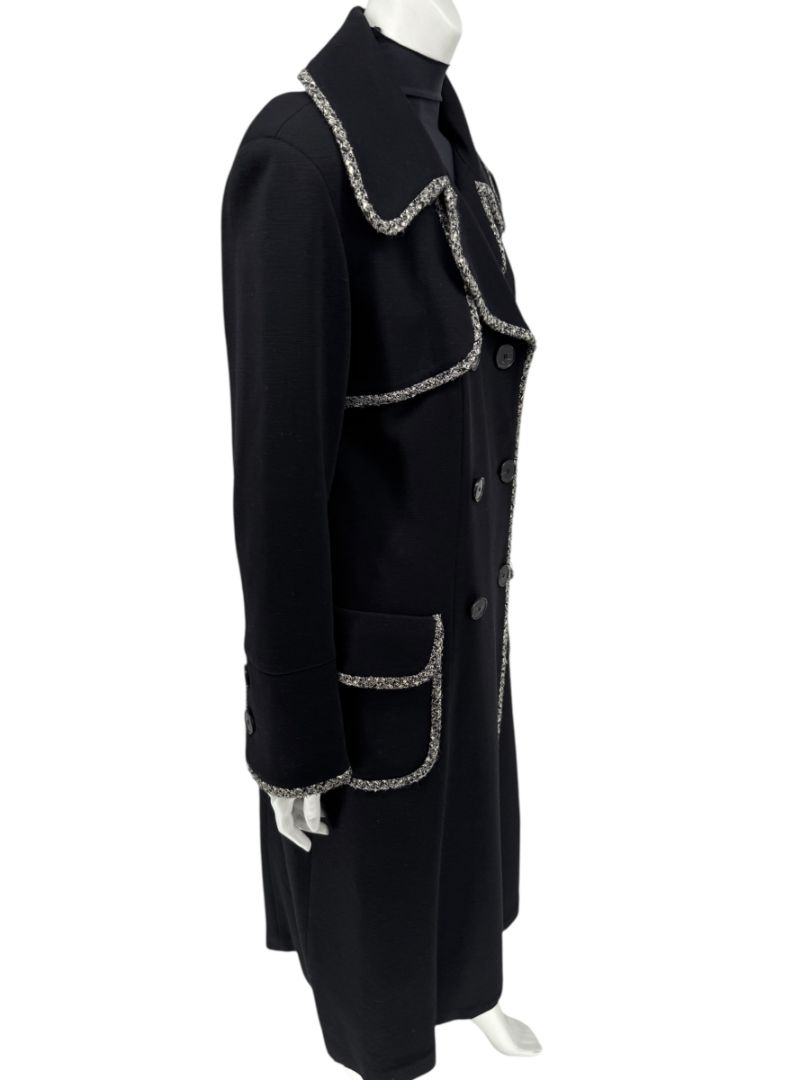 Lida Baday Black Wool Long Coat with Metallic Braid Trim – Size 12