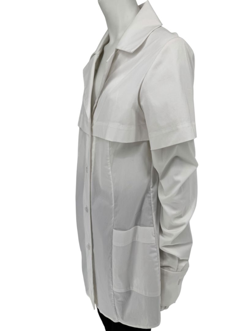 Pamella Roland White Button-Front Shirt with Cape Detail – Large