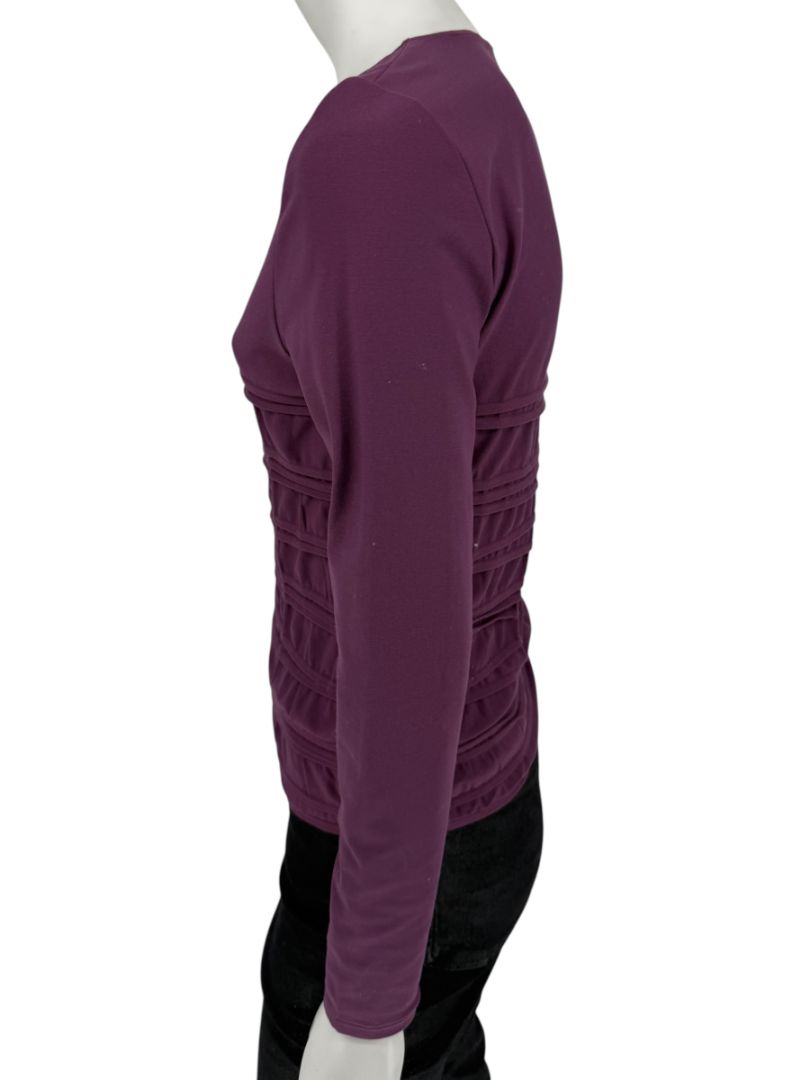 Wolford Plum Textured Pleated Long-Sleeve Top – Large