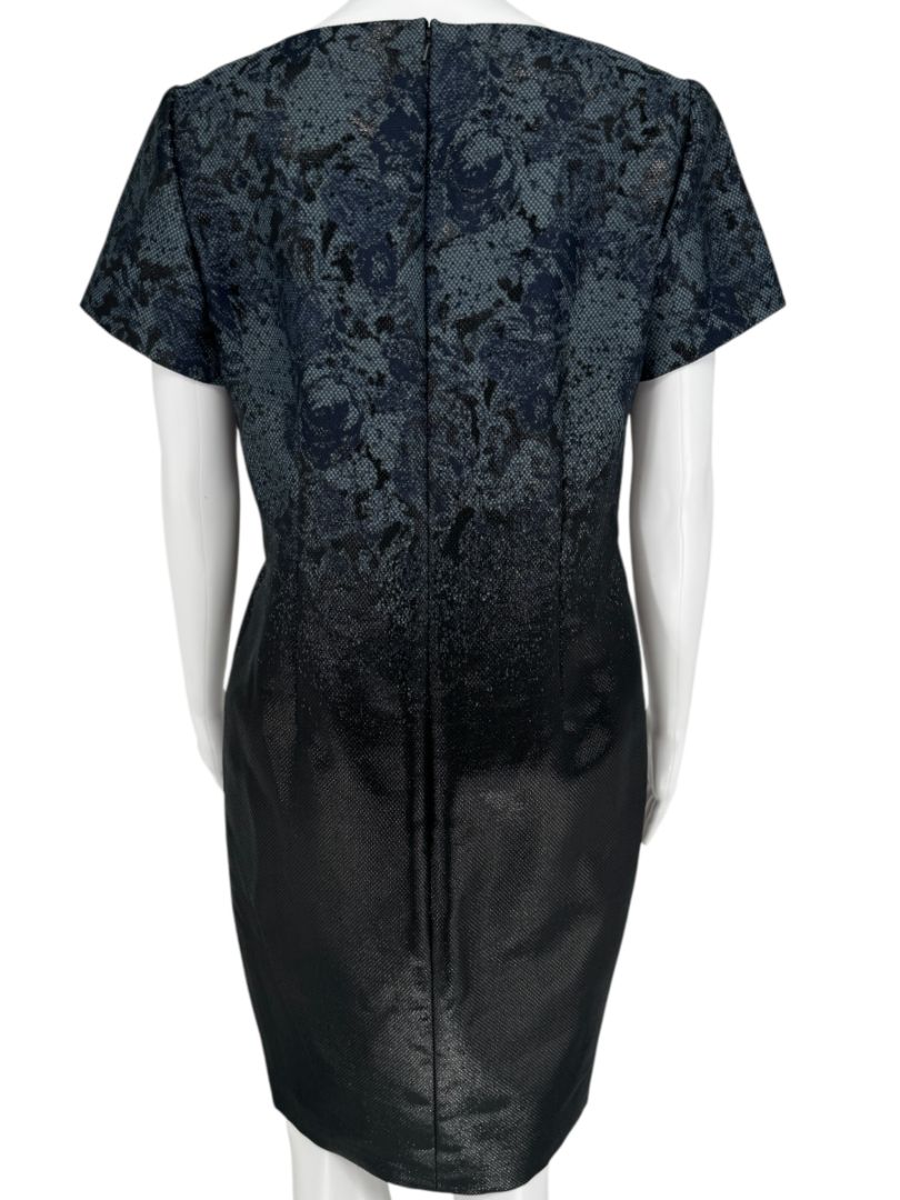 Pamella Roland Black/Blue Ombre 2 Piece Dress & Coat Set – Large