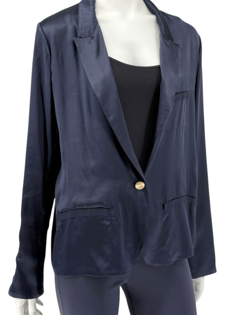 Lanvin Navy Silk Blazer with Gold Buttons – Size FR 42