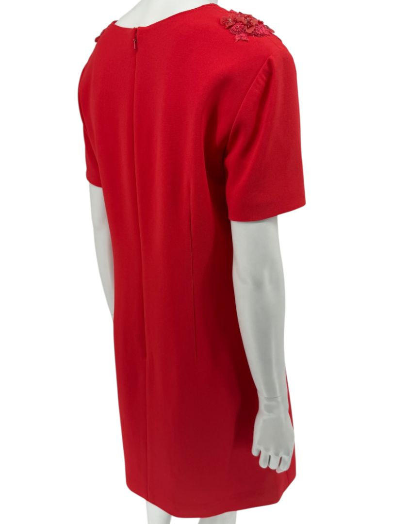 Pamella Roland Red Embellished V-Neck Shift Dress – Large