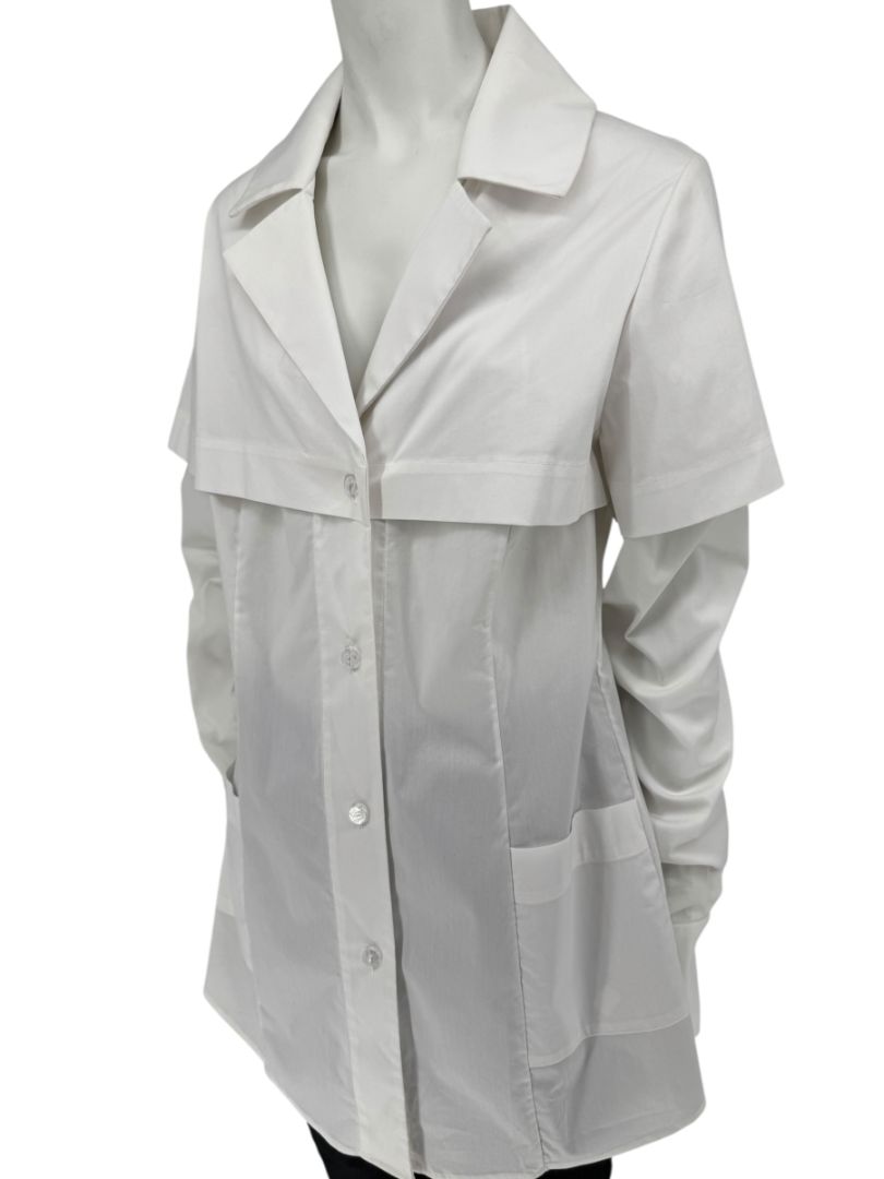 Pamella Roland White Button-Front Shirt with Cape Detail – Large