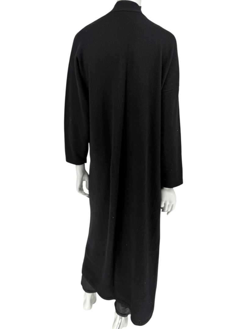 Zoran Black 100% Cashmere Long Open Cardigan Coat – One Size (Fits Like M/L)