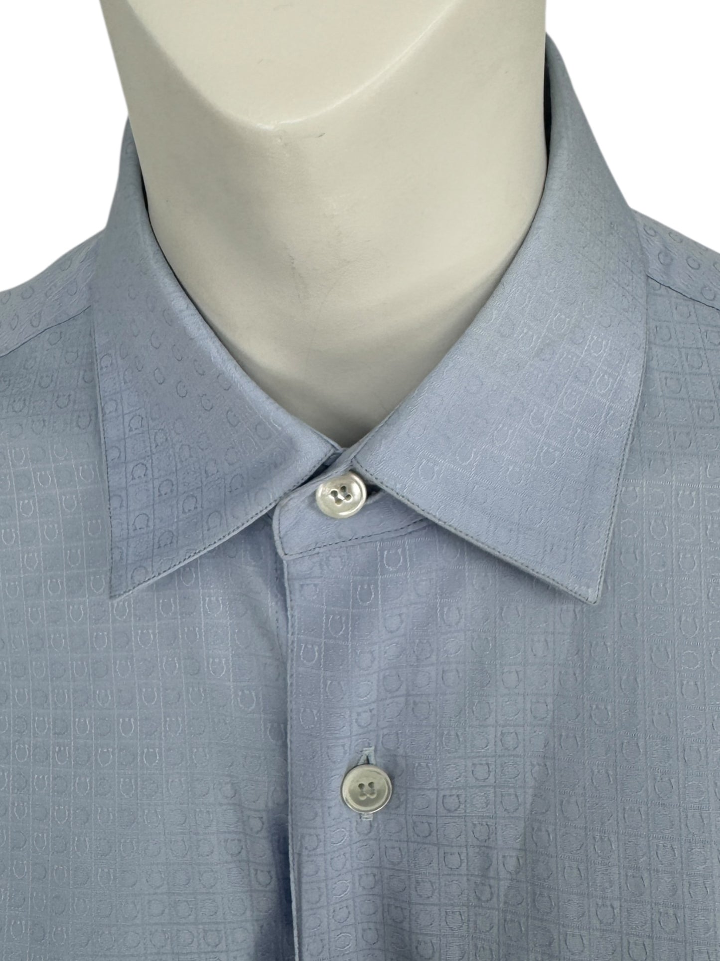 Salvatore Ferragamo Light Blue Patterned Dress Shirt – Size M (Men's)