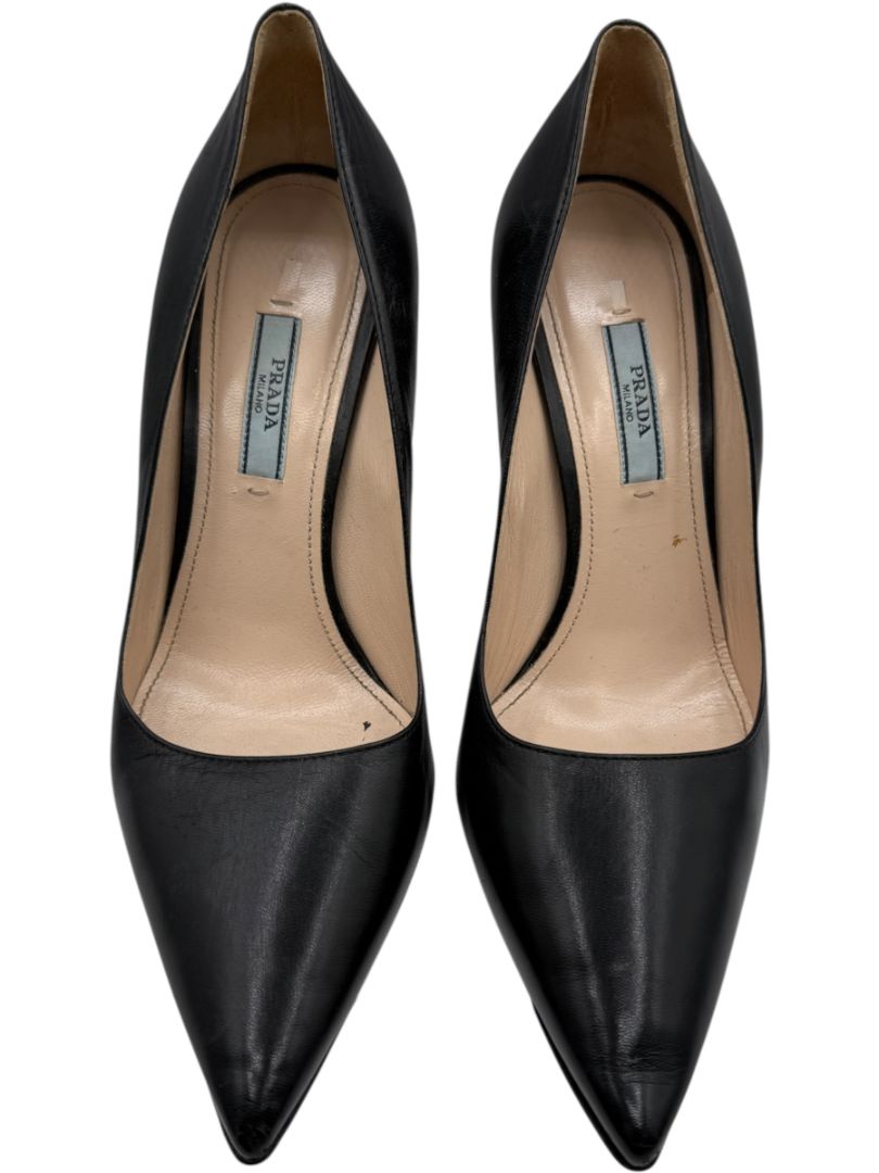 Prada Black Leather Pointed Toe Pumps – Size 39