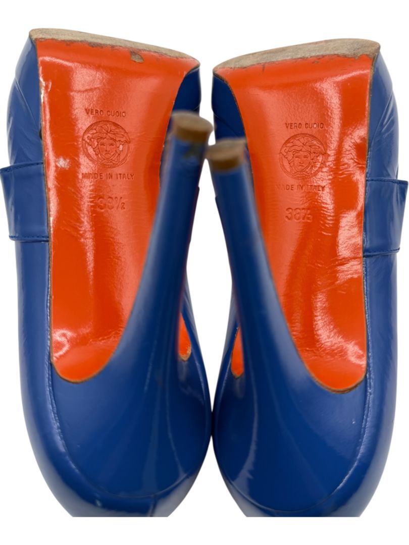Versace Royal Blue Patent Leather Peep-Toe Heels – Size 39.5