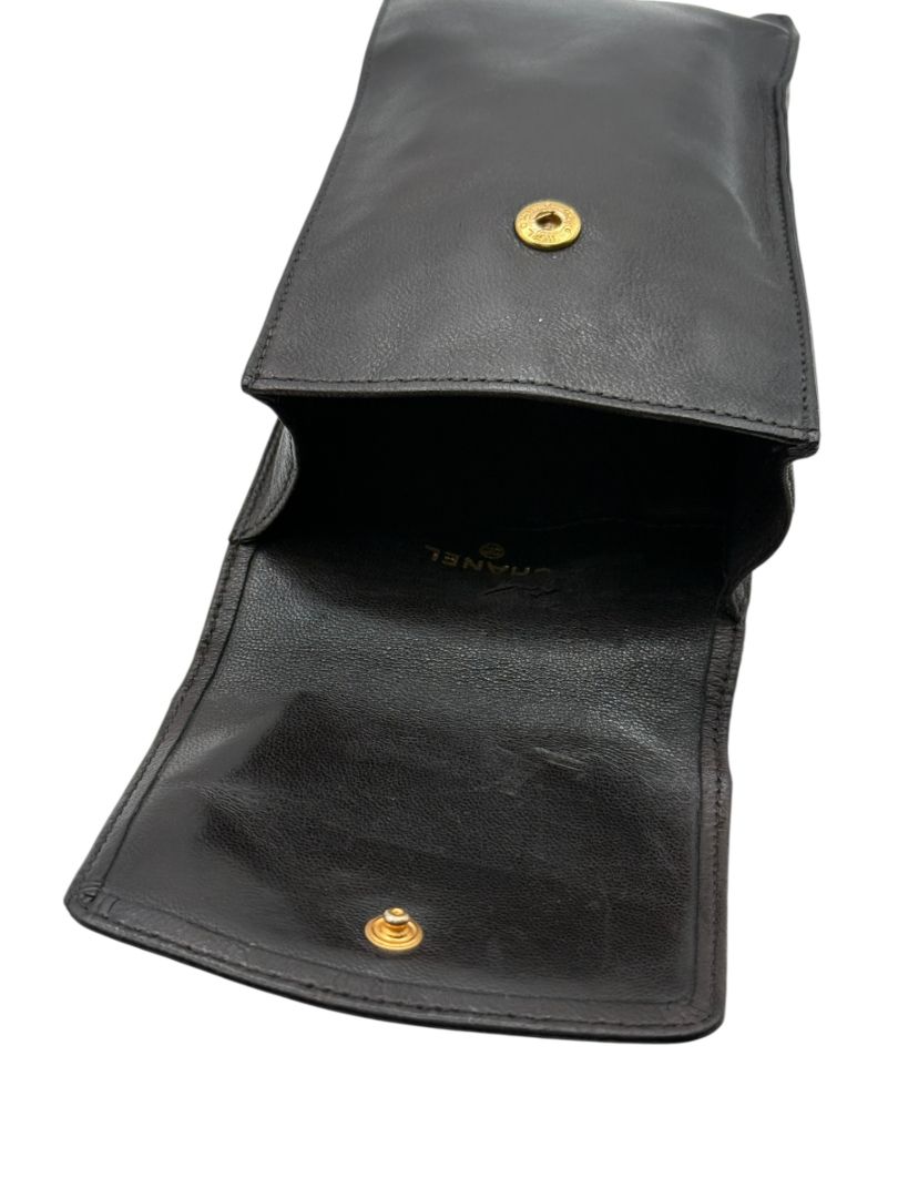 Chanel Black Lambskin Leather CC Logo Snap Pouch – One Size