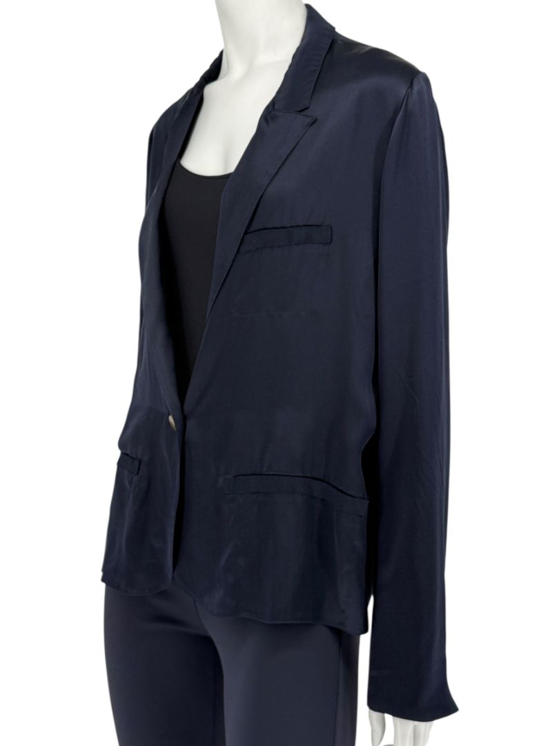 Lanvin Navy Silk Blazer with Gold Buttons – Size FR 42