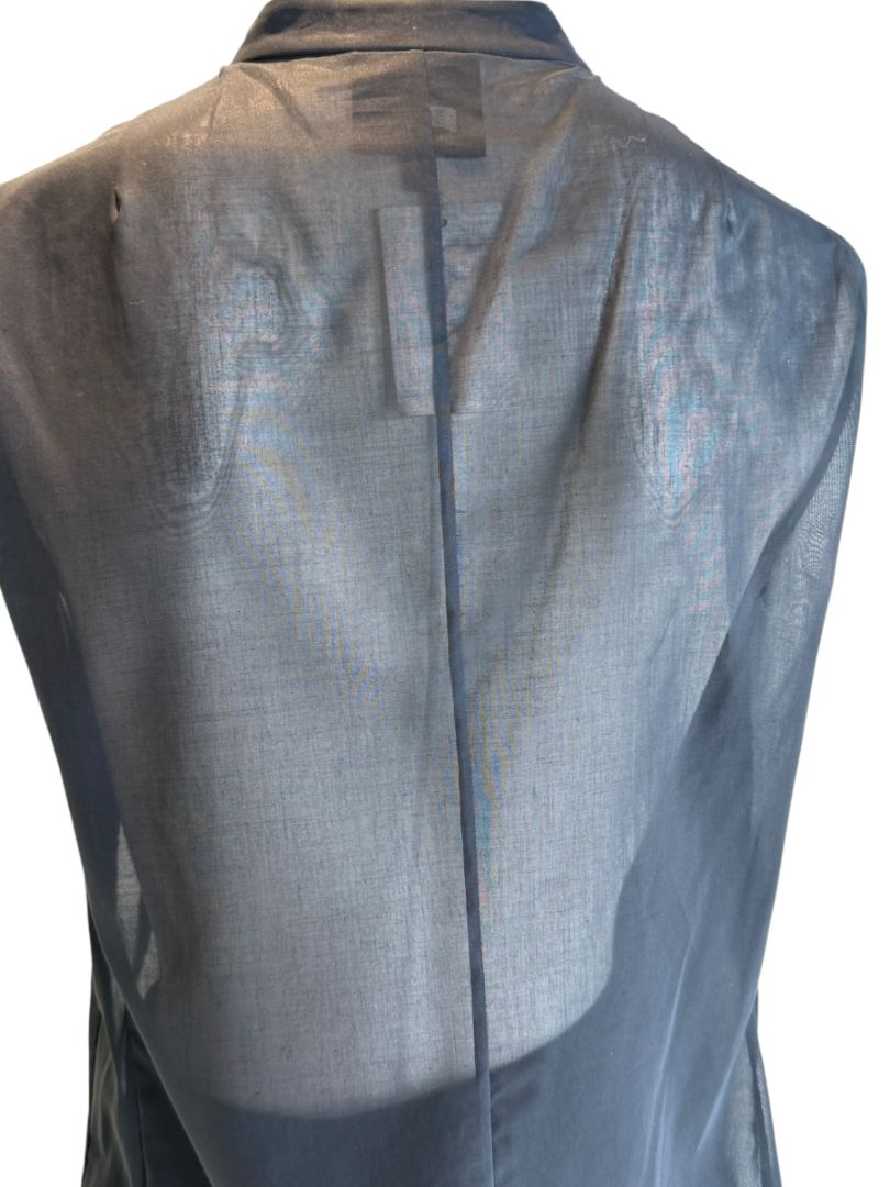 Akris Bergdorf Goodman Black Sleeveless Sheer Silk & Cotton Tie-Front Blouse – Size 10