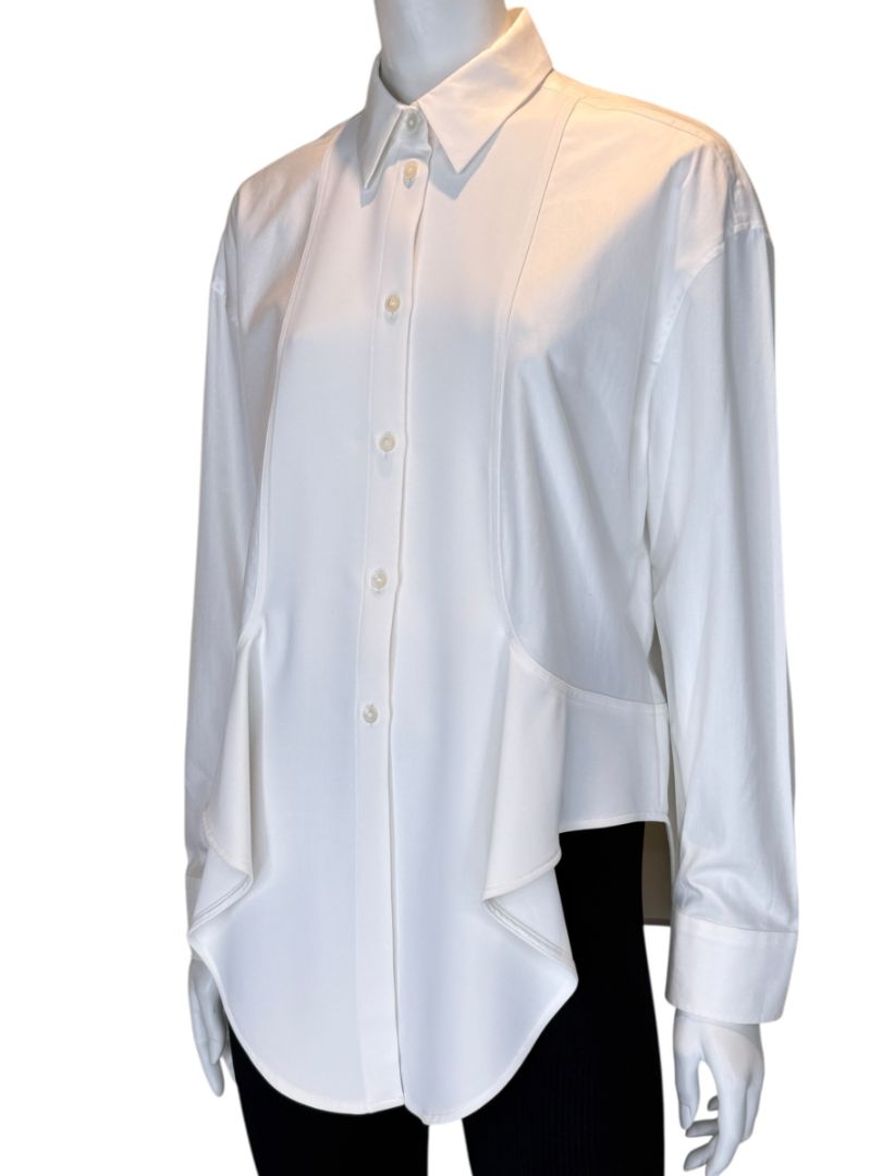 Balenciaga White Asymmetric Ruffle-Hem Shirt – Size IT 40 (US 6/8)
